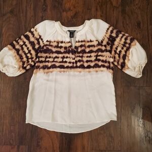 Simply Vera Vera Wang Blouse Womens Vneck Chiffon Ivory Workwear Satin Size M